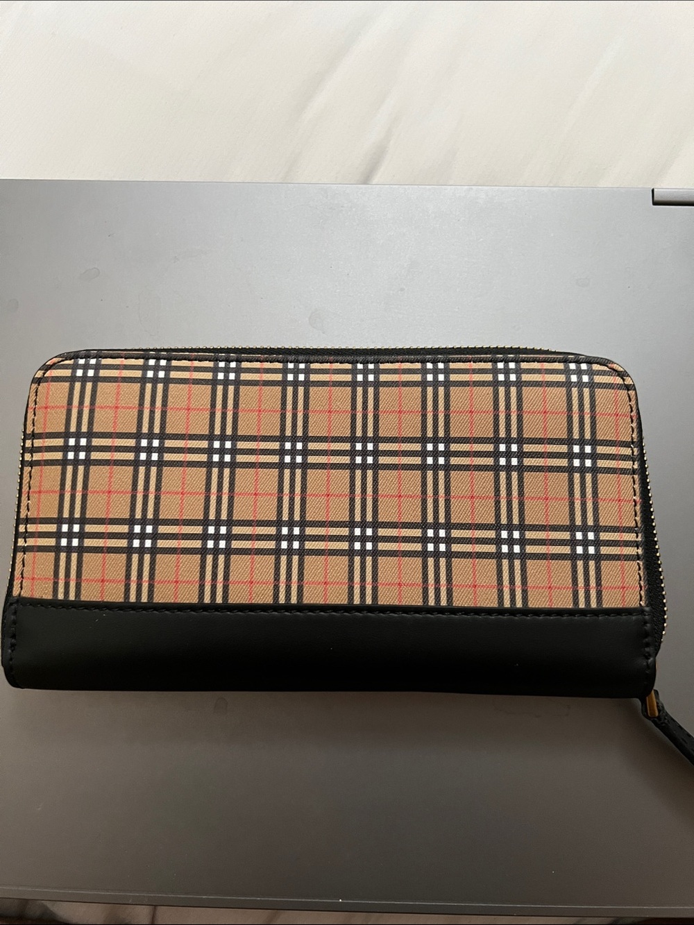 Burberry Tan Black Check Zip-Around Wallet